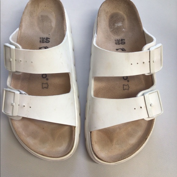Birkenstock Shoes - Birkenstock Papillio Leather White Flats 9 (40)